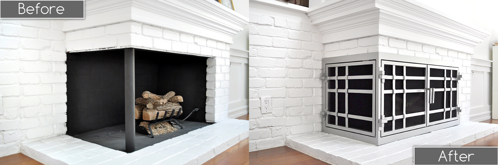 L-Shaped Fireplace Doors Before and After