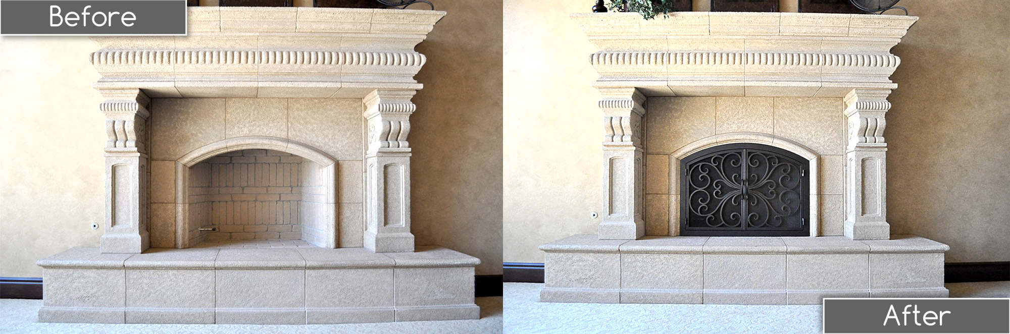 Classic Arch Fireplace Door Before and After