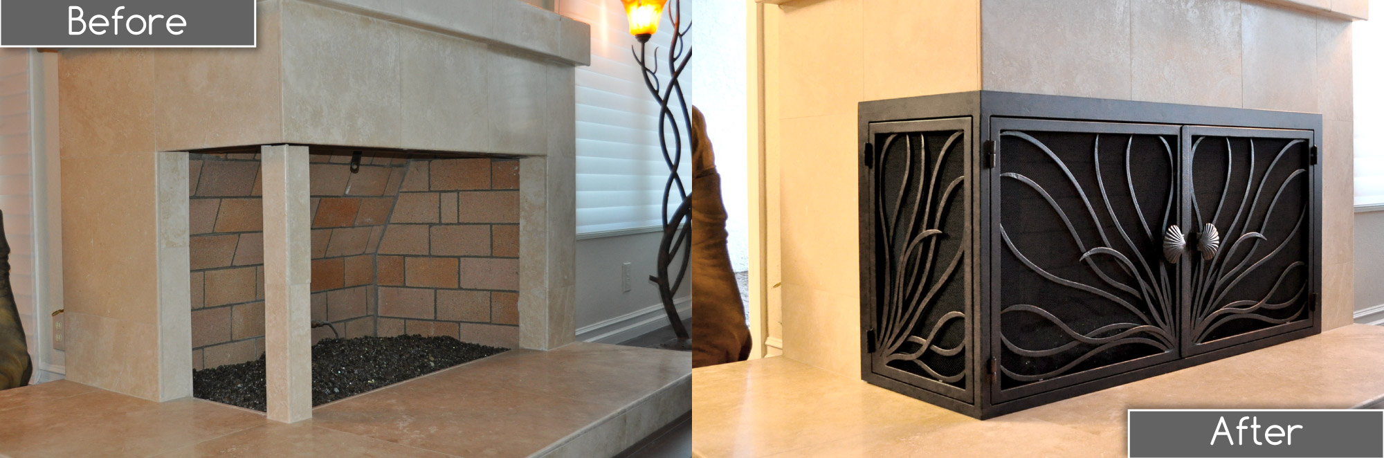 Coral 15 L-Shape Fireplace Door Before and After