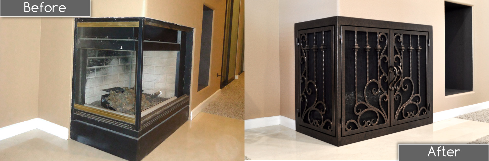 L-Shaped Fireplace Door - Protection 10 Before and After